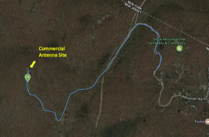 Google map with highlighted path to the summit